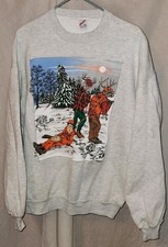 VTG Jerzees Mens XL USA Made Sweatshirt Artwear Evans Deer Dragging Hunter