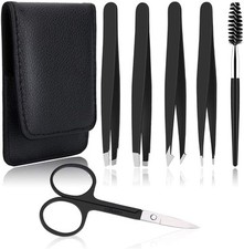 6 PCS Professional Tweezers Set - Stainless Steel Precision Tweezer Kit for Eyeb