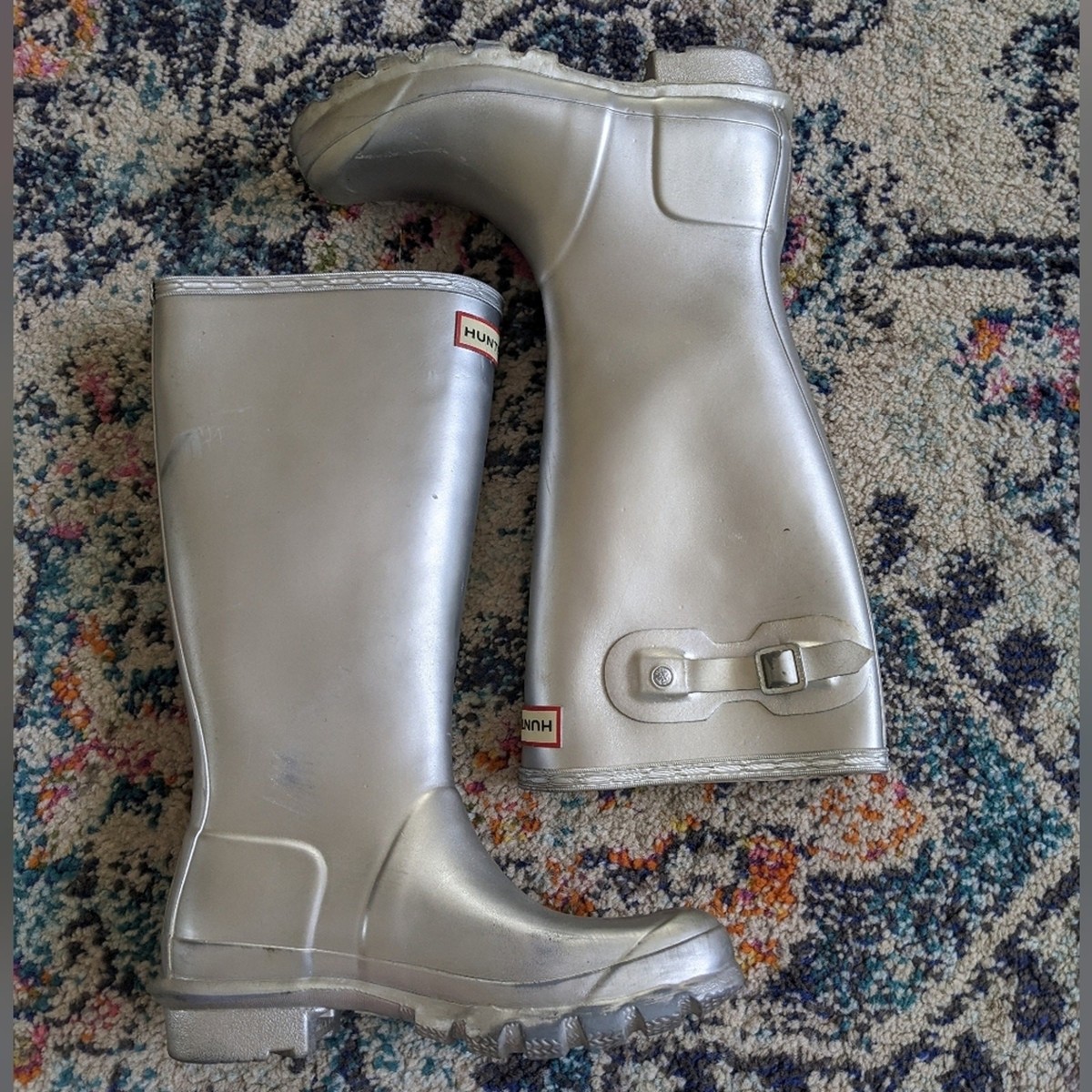 Hunter Metallic Silver Rain Boots View 3