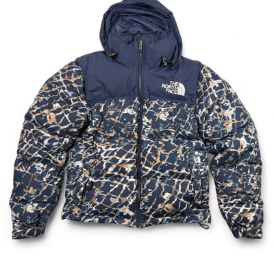 The North Face 1996 Retro Nuptse Jacket Women XS 700 Down Puffer Blue Print Hood