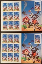 2) ROAD RUNNER & WILE E COYOTE Scott's # 3391 (pane of 10) & 3392 (9 +1 imperf.)