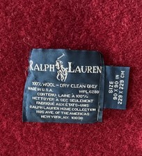 VTG RALPH LAUREN POLO BLANKET Crimson Wool 90" X 90" Queen Made IN USA