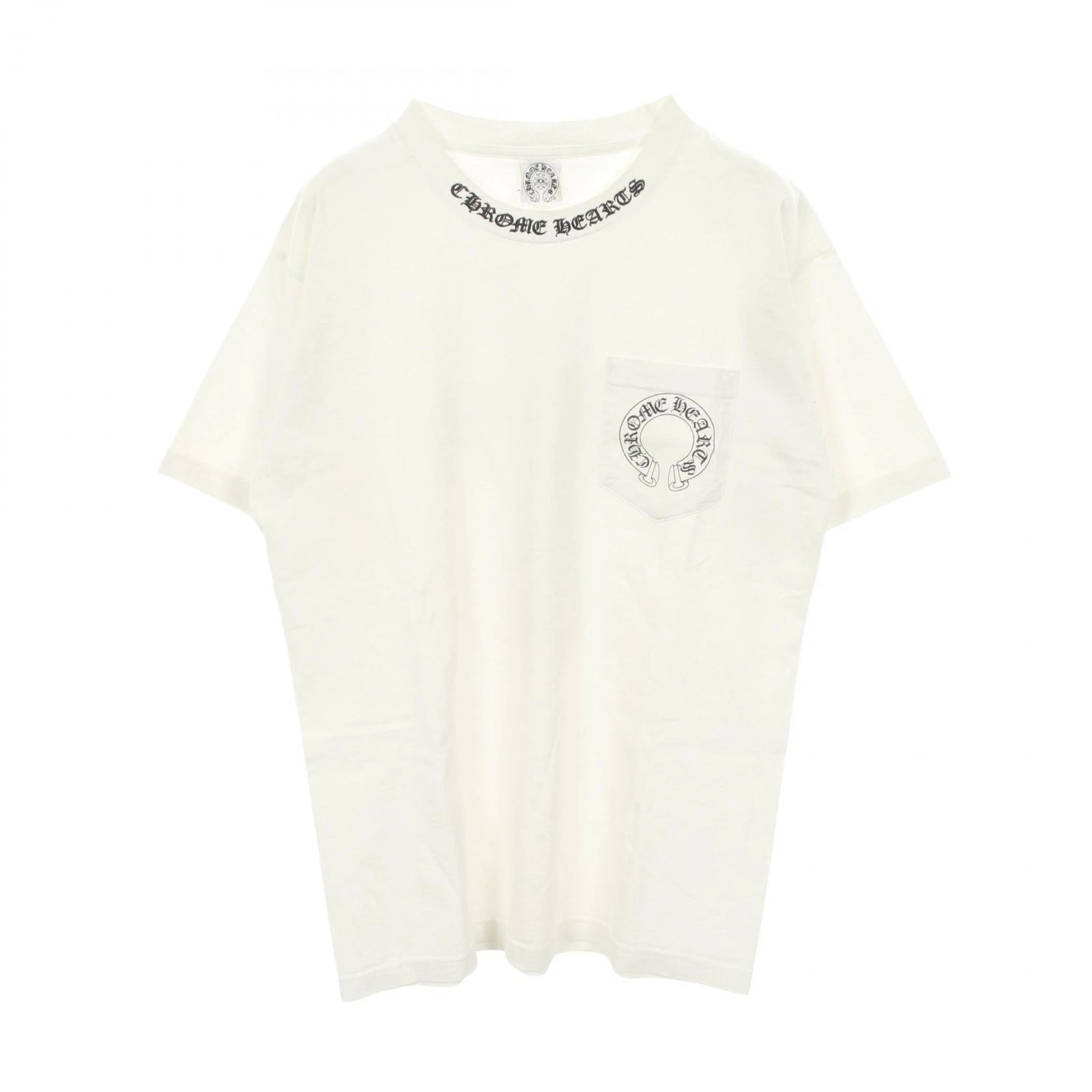 CHROME HEARTS Horseshoe Neck logo print T-shirt cotton White Used mens size L