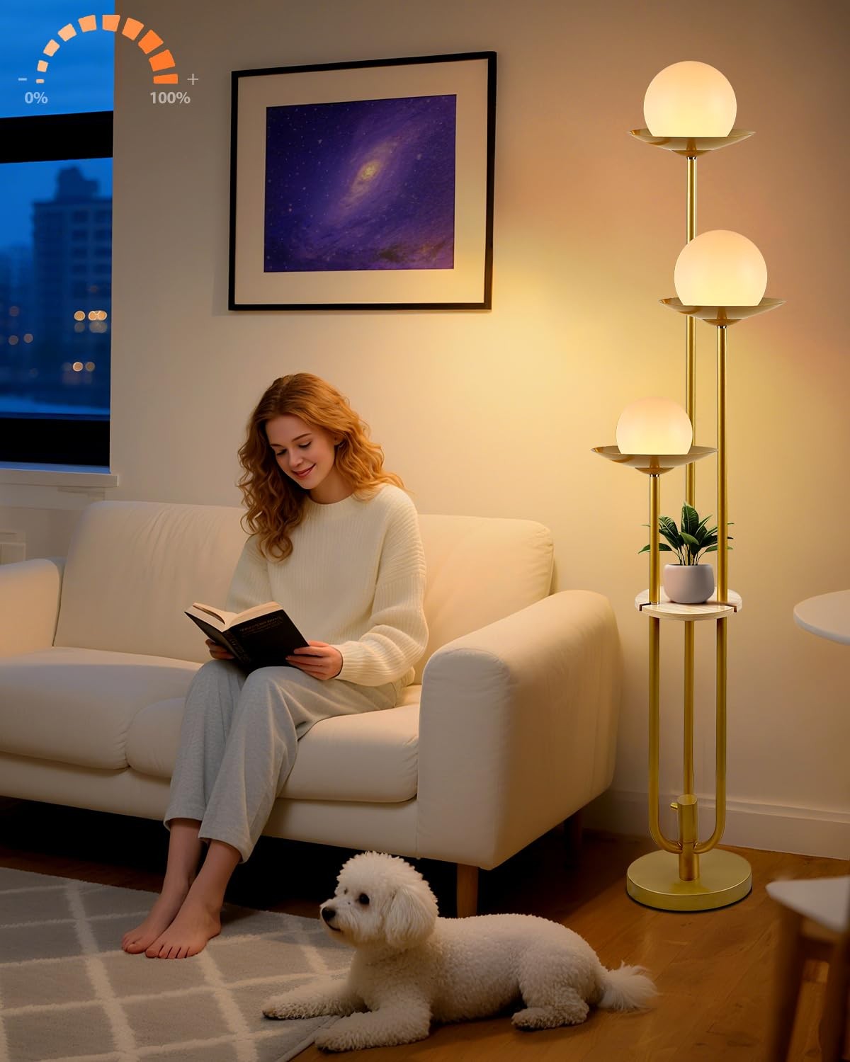 63IN Globe Floor Lamp with Shelf 3-Lights Modern Dimmable Floor Lamps with 30...