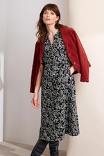 Seasalt Women's Regular Wightwick Denim Midi Dress Floral Pattern Onyx