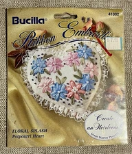 NEW Bucilla Ribbon Embroidery Floral Splash Potpourri Heart Kit 41002 3”x3”  ‘94