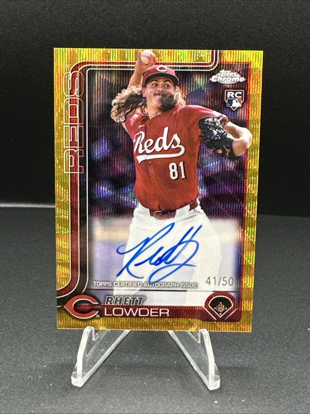 2025 Topps Chrome Rhett Lowder Rookie Auto Gold Wave /50 RA-RL Cincinnati Reds