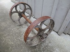 2 Vtg Lineberry  Industrial Truck Cart Cast Iron Center Wheels Axle w Brackets
