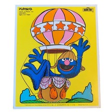 Playskool Puzzle Grover Hot Air Balloon Sesame Street Vtg 10 Wooden Pieces 1979