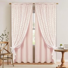 ASPMIZ Linen Pink Curtains for Bedroom, Double Layered Curtain 84 Inch Length...