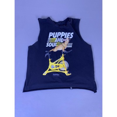 SoulCycle Puppies Make Me Happy Black Graphic Muscle Tank Top Womens Medium Dogs
