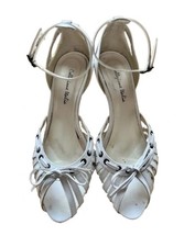WHITE LEATHER STRAPPY SANDALS HEELS STILETTOS ANKLE STRAP M&S PER UNA UK 6 G/C