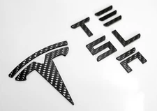 Gloss Carbon Fiber Emblem Logo for TESLA Model 3 Y Hood +Trunk Letters