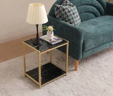 Kings Brand Furniture - Side End Table for Bedroom, Living Room (Black/Gold)