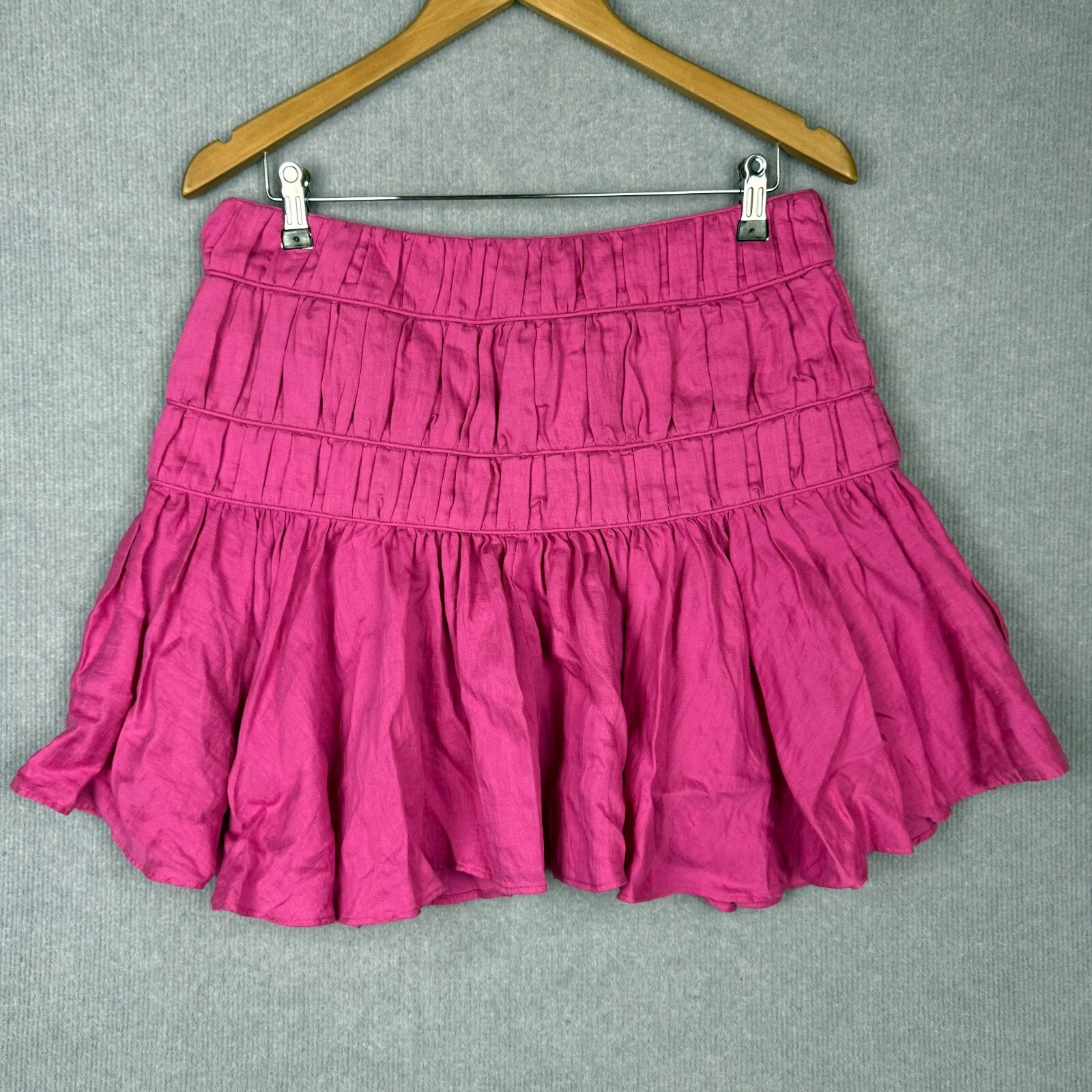Acler Skirt Womens 14 Hot Pink Bicknell Mini Linen Blend Pleated Lined