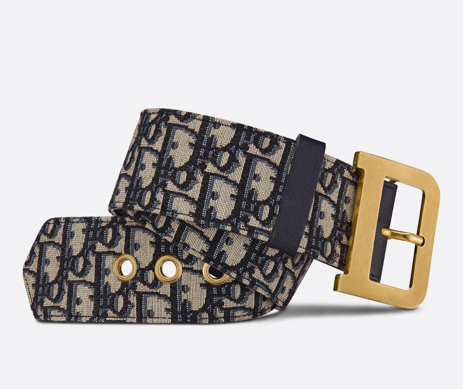 Dior   Ceinture DiorQuake   Toile logo bleu oblique   Boucle dorée   80 cm neuve et étiquette