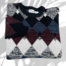 Vintage 80s Puritan Crew Neck Sweater Large Acrylic Knit Argyle Pullover