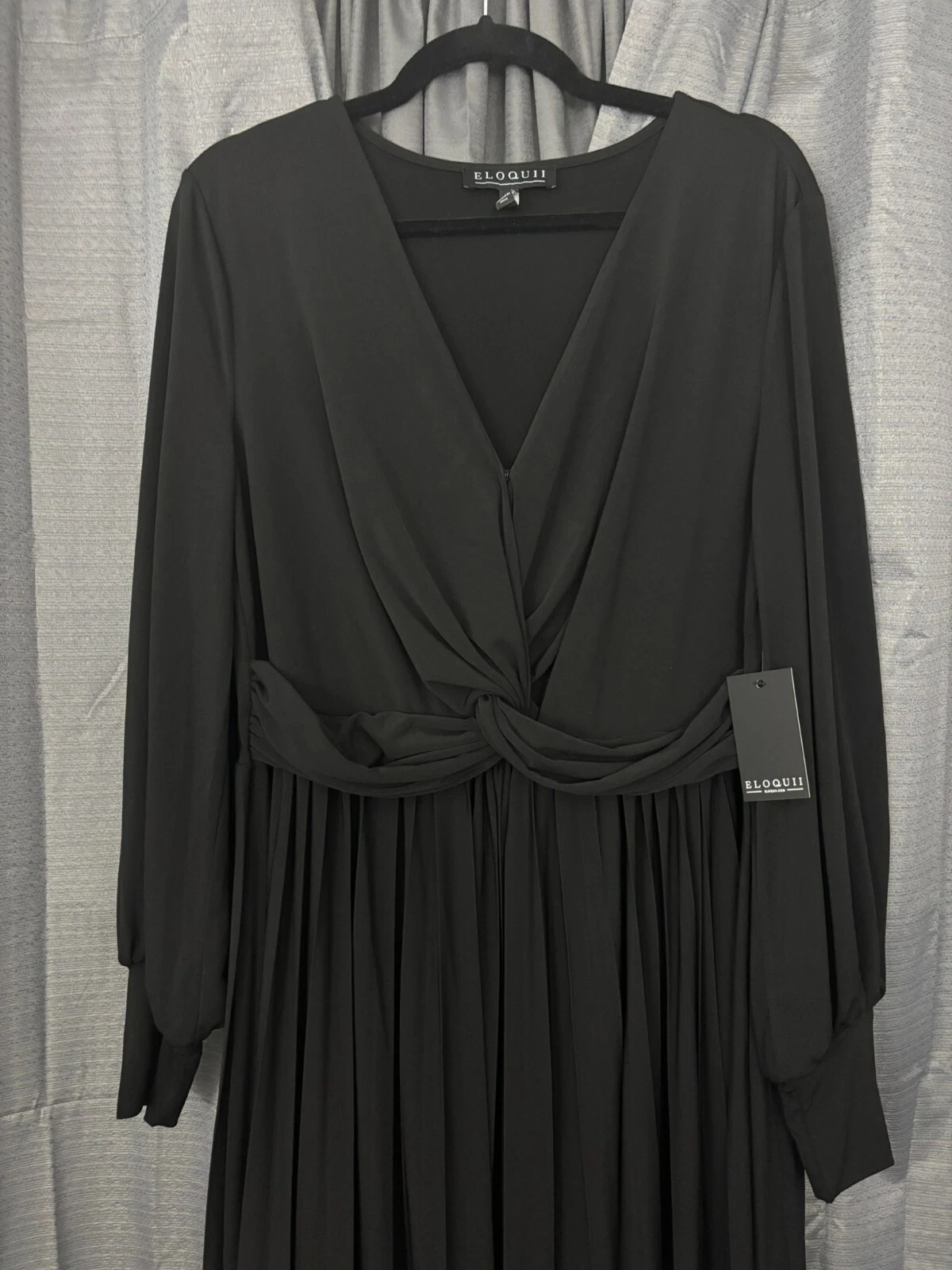 VALENTINO Abito midi donna nuovo con etichette Eloquii nodo davanti plissettato manica vescovo 14 nero chiesa