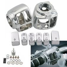 Handlebar Control Switch Housing Cover + Buttons Caps For Softail Dyna Sportster