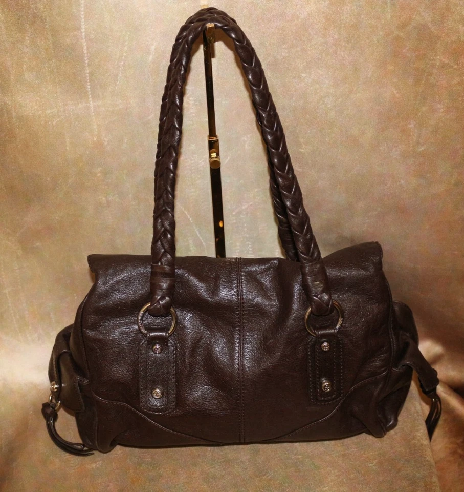 FRANCISCO BIASA КОРИЧНЕВЫЙ МЯГКОЙ КОЖИ НАПЛЕЧНАЯ СУМКА С БЕЗОПАСНЫМ ЗАЖИМОМ ЗАСТЕЖКИ; ГРОМОЗДКИЙ! - Изображение 2 из 4