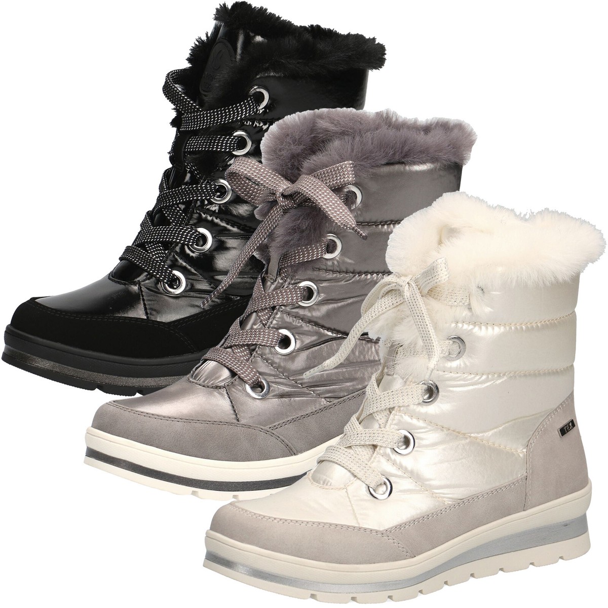 Caprice Damen Stiefelette gesteppter Boot metallischer Glanz