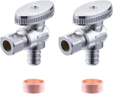 2 Pack Premium Lead-Free Brass 1/2 Inch Pex X 1/4 Inch OD Compression Quarter Tu