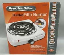 Proctor Silex 34101P Fifth Burner White Electric Burner Camping Travel Kitchen