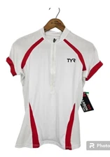 New TYR Carbon Cycle Jersey Womens M Cycling White Red Triathlon Training Shirt 