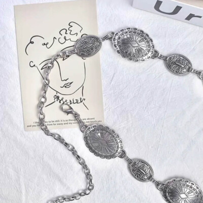 Boho Western Concho Chain Belt – Vintage Silver Adjustable  display picture 2