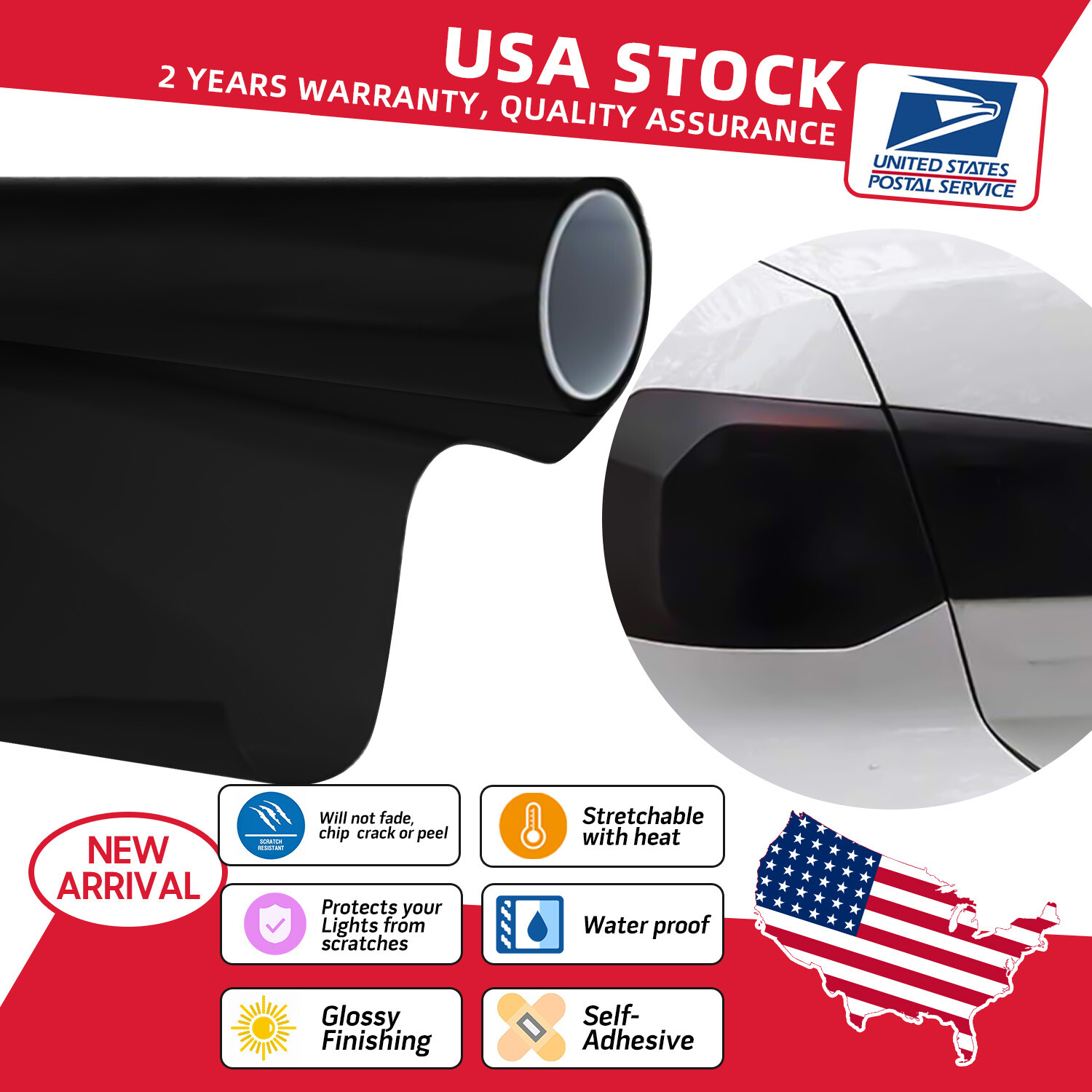 Black Smoke Tint Vinyl for Headlights Taillights & Fog Lights