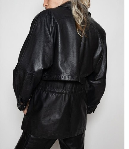 Vintage Wilsons Pelle Studio Leather Jacket Black women's Size L 80's long - Picture 4 of 11