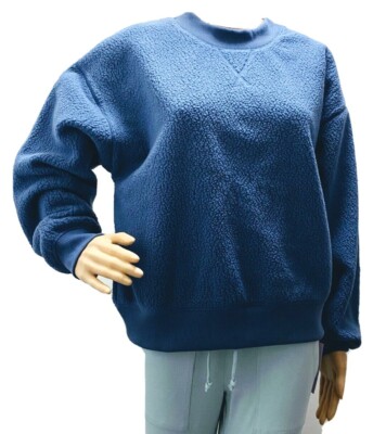 Universal Thread Women's Crewneck Pullover Sherpa Sweater Navy Blue Choose Size