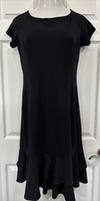 Ralph Lauren Women's 8 Medium  Little Black Dress Stretch Ruffle Hem Minimalist
