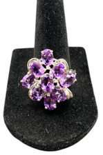 925 Sterling Silver Ring Prong Set Purple Amethyst Gemstone Cluster Size 8