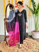 Women' s Viscose Chanderi Embroidery Kurta with Pant  Dupatta