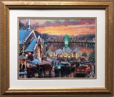 Thomas Kinkade "The Lights of Christmas Town"  CUSTOM FRAMED ART New 