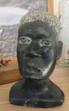 💚KUNST Afrika Kopf Torso Seifenstein Handarbeit Steinmetz Büste TOP 60er grün