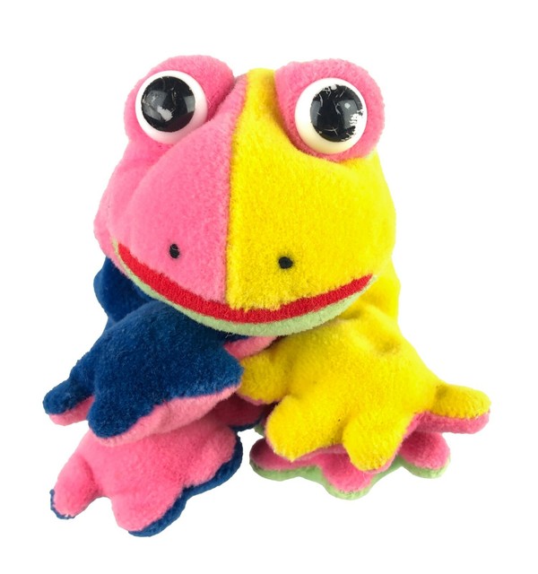 Vintage Bean Bag Plush Stuffed Animal Blue Pink Green Multicolor Frog