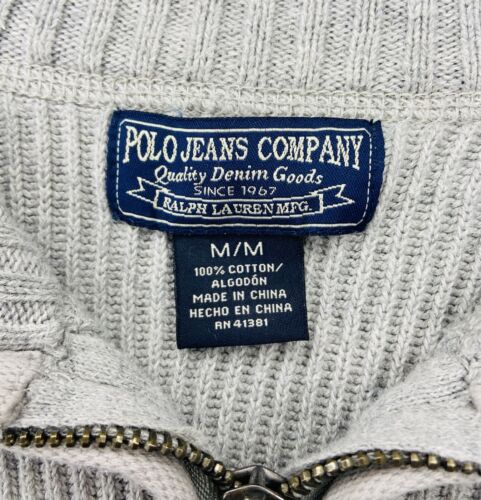 *VTG* Polo Jeans Co. Men's Gray 1/4 Zip Ribbed Military Issue Sweater; M - Picture 6 of 7