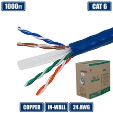 1000FT CAT6 Ethernet Network Bulk Cable UTP CM Stranded Wire Copper 24AWG Blue