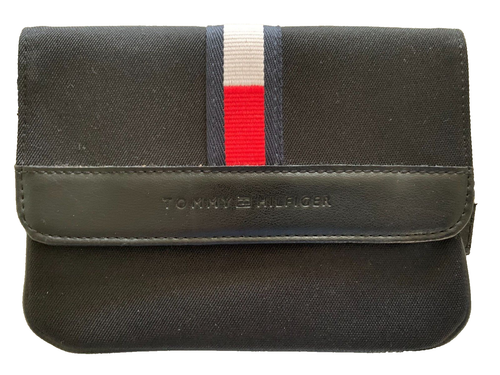 TOMMY HILFIGER Black Fabric Red White Logo Detail Wallet Adjustable Wristlet - Picture 2 of 11