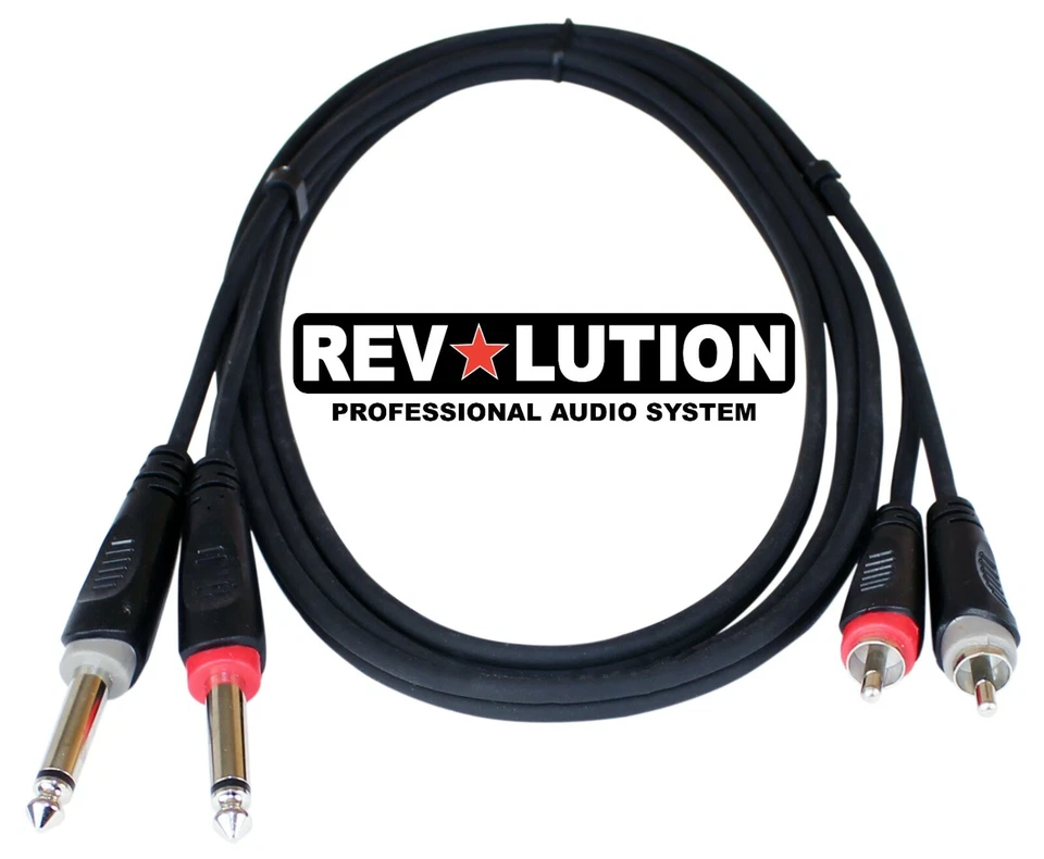 REV 12ft Unbalanced Audio Cable with Connectors: 2xRCA Plug to 2x1/4’’ Mono Plug - Image 2 of 4