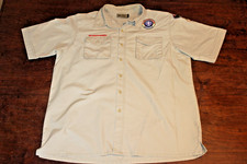 Boy Scouts of America BSA Men's Shirt Tan Large Sewn Patches Short Sleeve