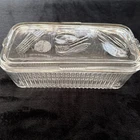 Vintage  Federal Glass Refrigerator Dish Box Embossed Vegetable W/ Lid Perfect