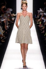 RUNWA CAROLINA HERRERA Strapless Floral Eyelet Beige Dress M