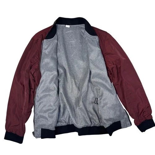 Civil Society Reversible Bomber Jacket Burgundy Grey Mens Size XL Polyester image 3