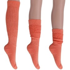 Peach All Cotton Slouch Socks Made in USA 3 PAIR Size 9 to 11