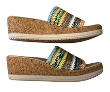 Bzees Runaway Woven Sandals Womens 8M EUR 38.5 Striped Slides Cork Wedge Shoes