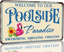 Nwijvsn Welcome to Our Poolside Paradise Tin Metal Signs 8x12 Vintage Retro Pool