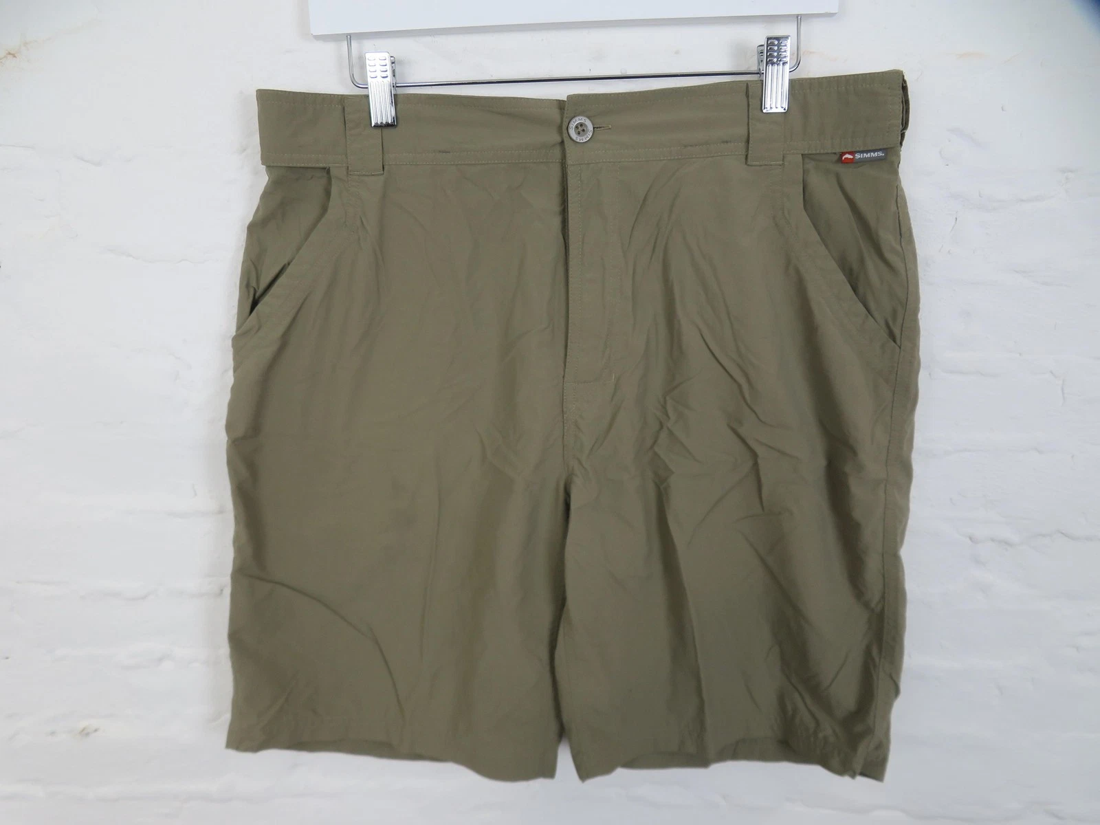 Simms Fishing Shorts Mens Large Brown Nylon Quick Dry 9" Inseam Hiking Outdoor